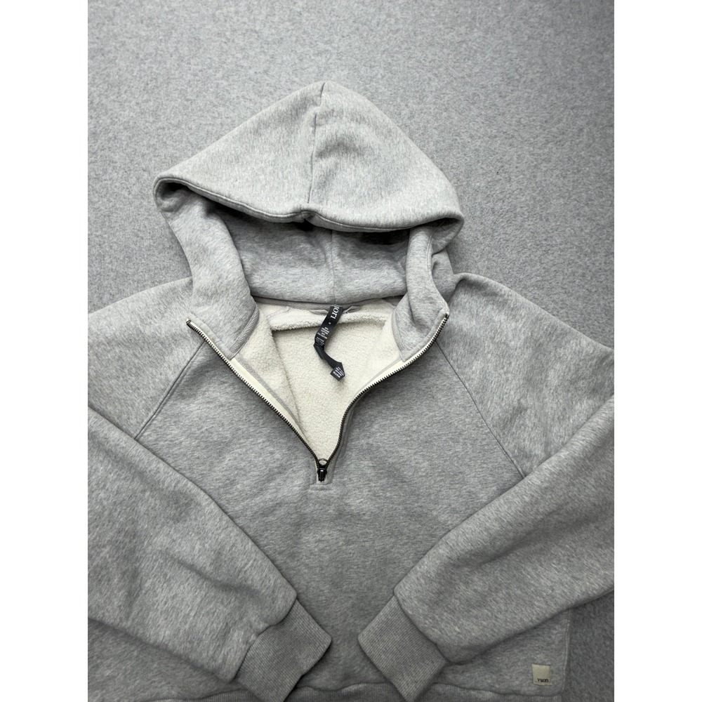 Vuori Fleece Hoodie Womens Medium Gray Sherpa Lined 1/4 Zip Pullover Sweatshirt - Picture 4 of 10